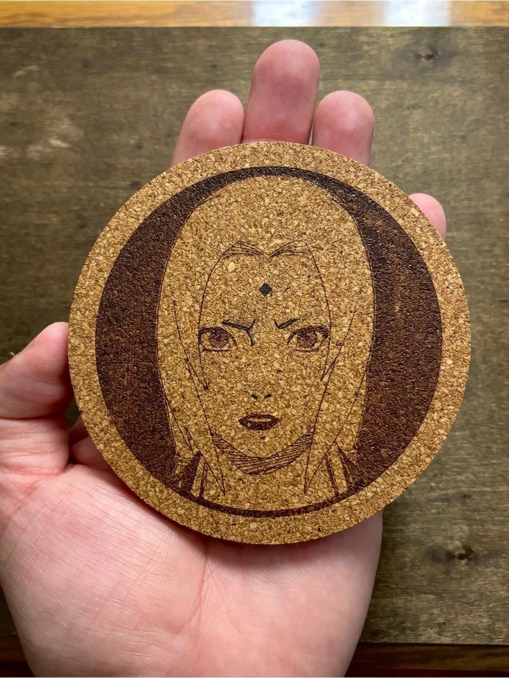 Naruto Tsunade Laser Engraved Cork Coaster